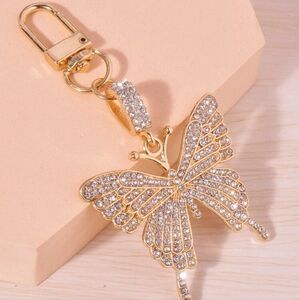 Gold Butterfly Keychain with Rhinestones